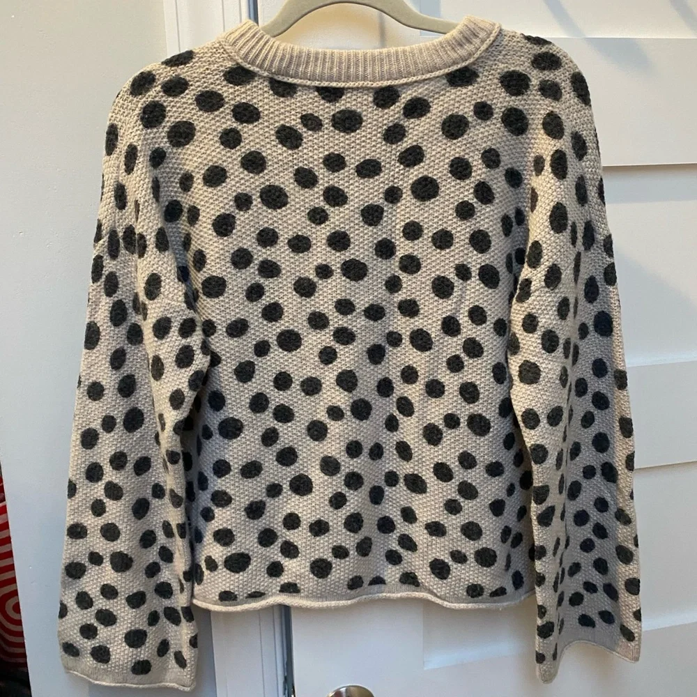 Madewell merino wool wide sleeve polkadot cream and black sweater